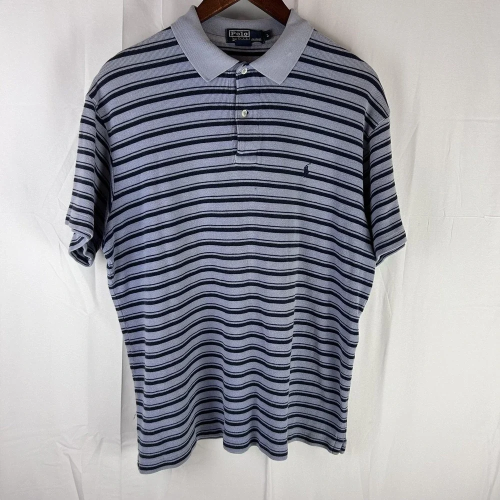 Polo by Ralph Lauren Polo Shirt‎ Mens Large Blue Striped Short Sleeve Pony Logo